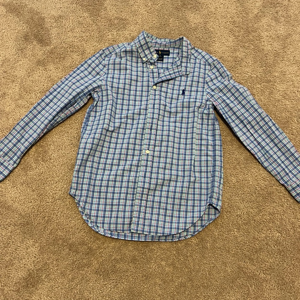 Ralph Lauren Blue and White Casual Button Down Shirt